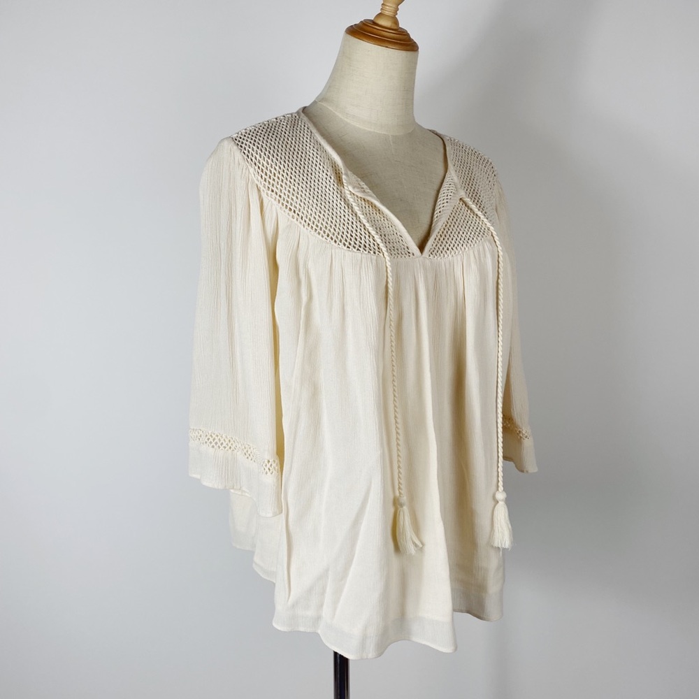 TULAROSA Crochet Peasant Gauze Top Ivory Medium
